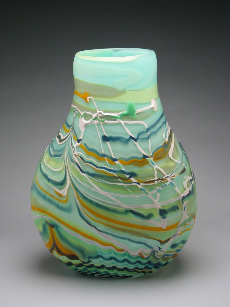 MINT, 2014, blown and sculpted, applied trailings, sandblasted, waxed. 14" H.